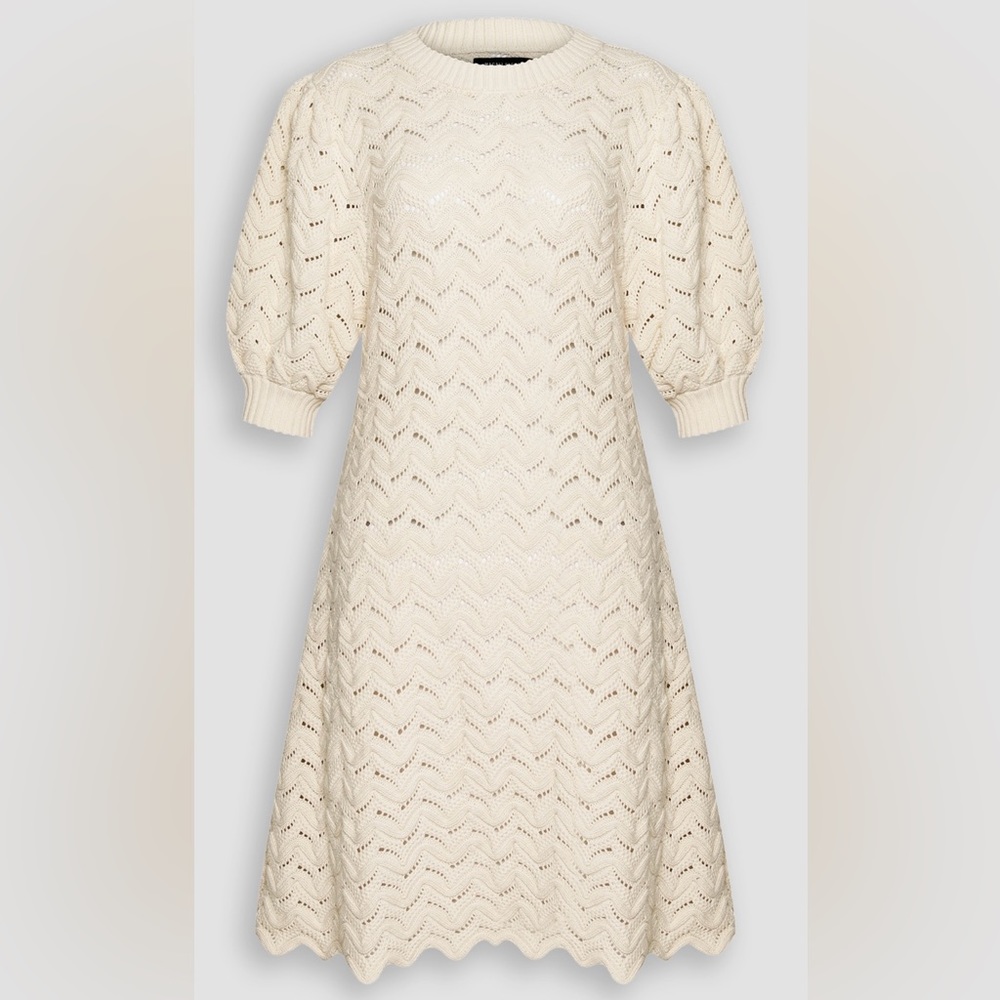 Magali Pascal Bea Short Openwork Cotton Knit Dress. Cream / Ecru. Medium (US 8).